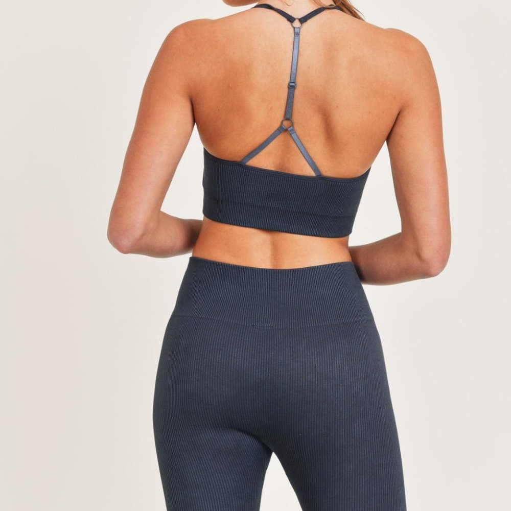 Workout Set - Mineral Wash Finished High Waisted Leggings and Sports Bra